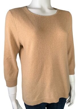 Talbots Camel Cashmere Scoop Neck 3/4 Sleeve Keyhole Sweater Large